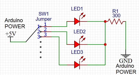 Circuito com LEDs e resistores ligado ao Arduino Mega 2560